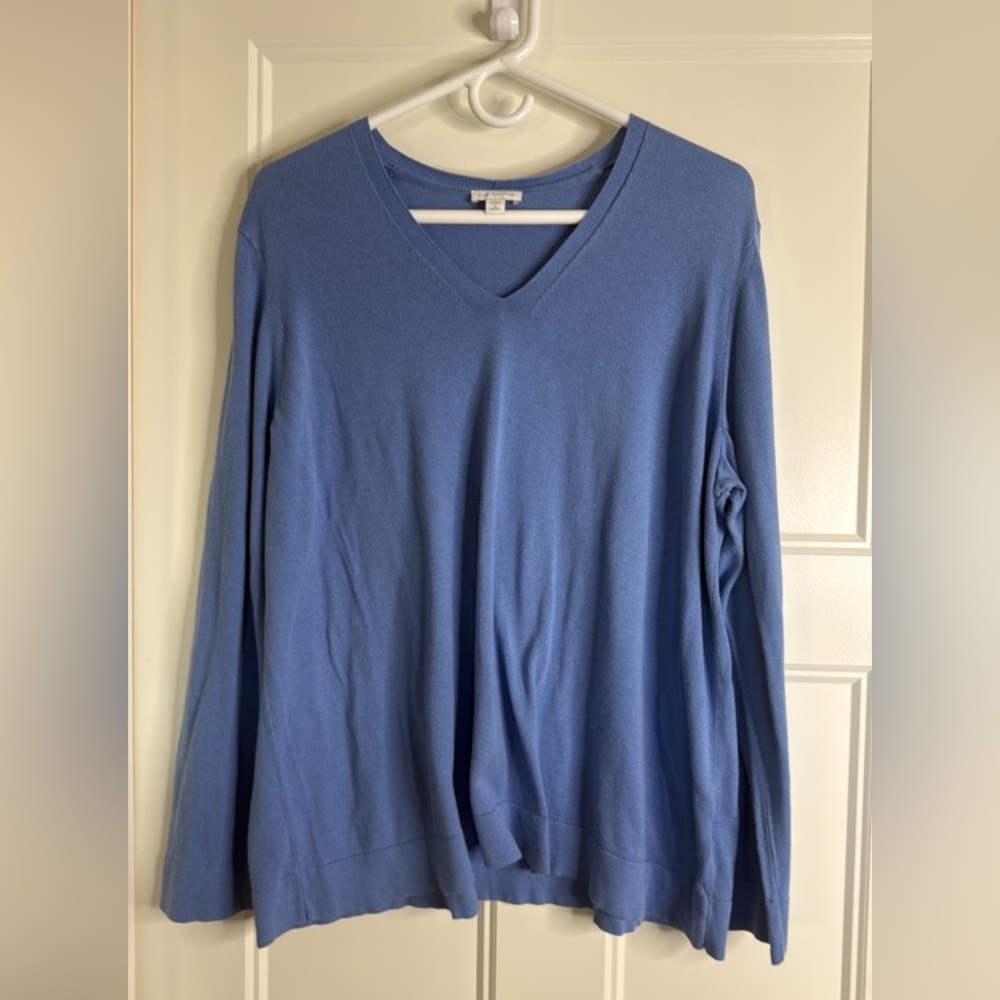 Women’s J.Jill Blue V-Neck Sweater Cotton/Silk, size 2X